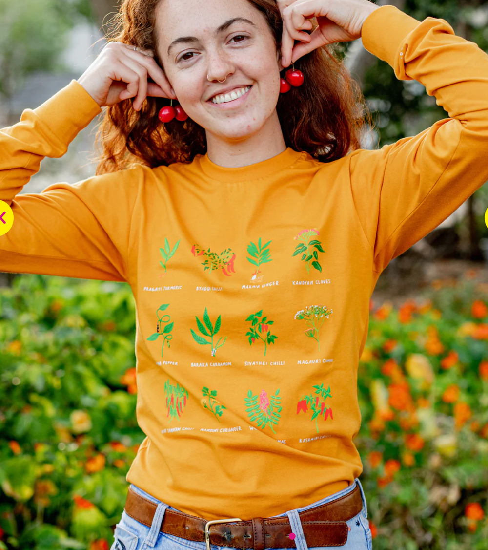 Work + Shelter Organic Cotton Bageecha Spice Long Sleeve Tee Shirt Womens XL New